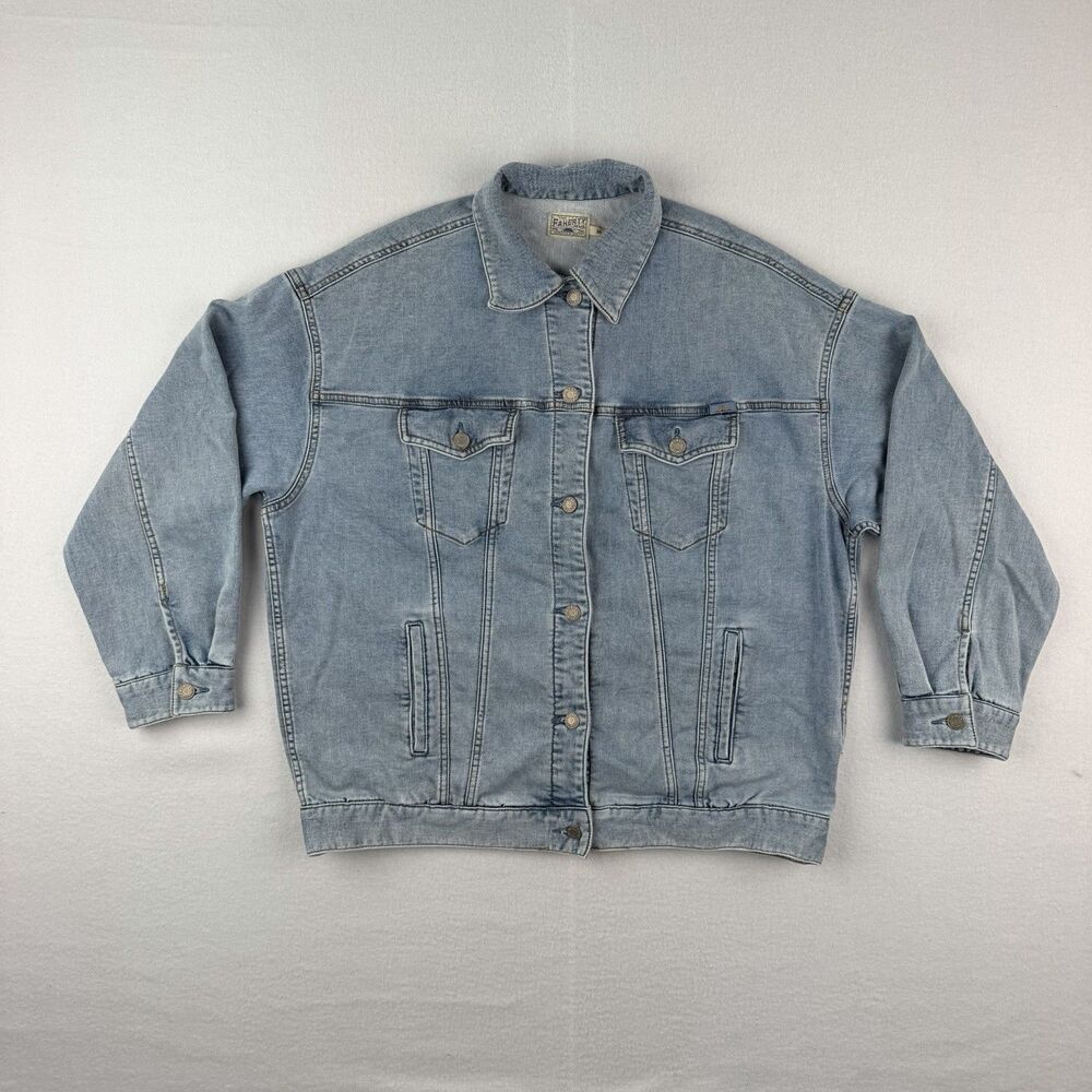 Faherty Pioneer Wash Terry Stretch Blue Medium Relaxed Fit Denim Trucker Jacket